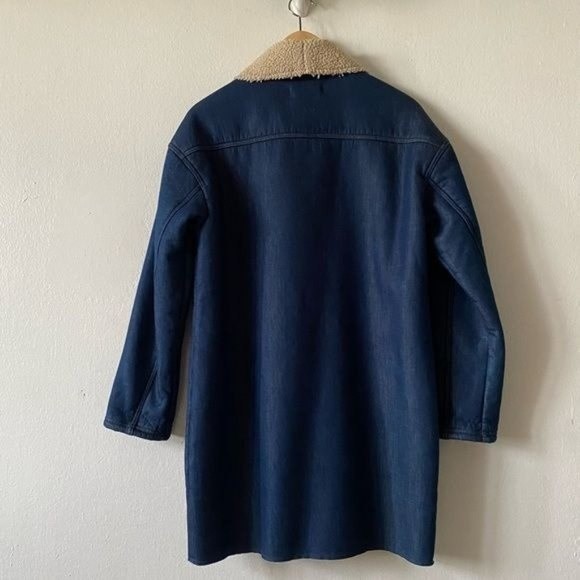 MADEWELL Size Small Sherpa-Bonded Denim Cocoon Coat Mid-Length Front Pockets - Picture 10 of 10